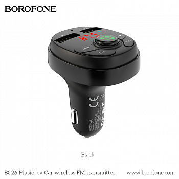 Автомобильное зарядное устройство BOROFONE BC26 Music joy 2*USB, 2.1A, черный, FM-передатчик,FM/SD