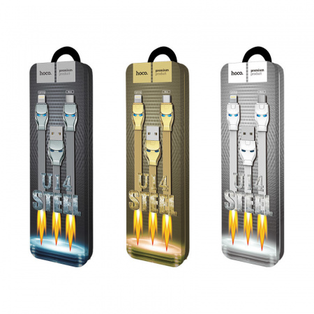 Кабель Hoco U14 Steel man, lightning, 1.2 м, белый
